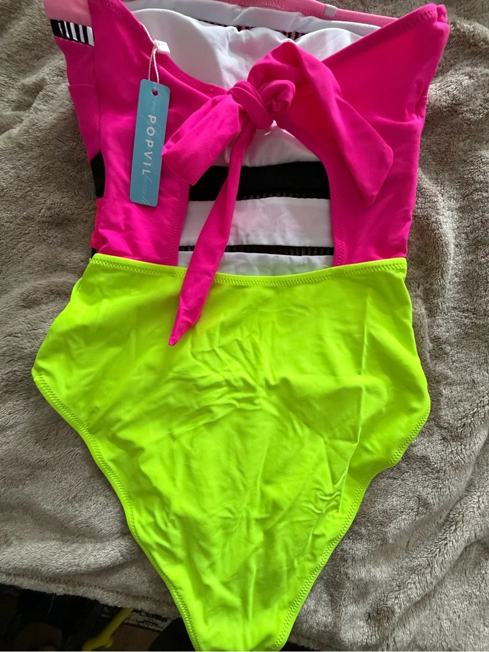 Bandeau cutout Neon Pink and Yellow Colorblock One-Piece Swimsuit
